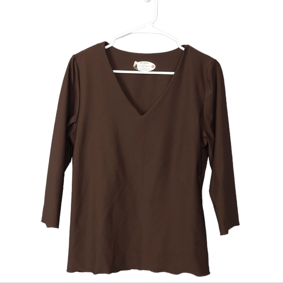 SPANX Tops - Spanx Bod A Bing 3/4 Sleeve V Neck Slimming Top In Chocolate Size M Lined